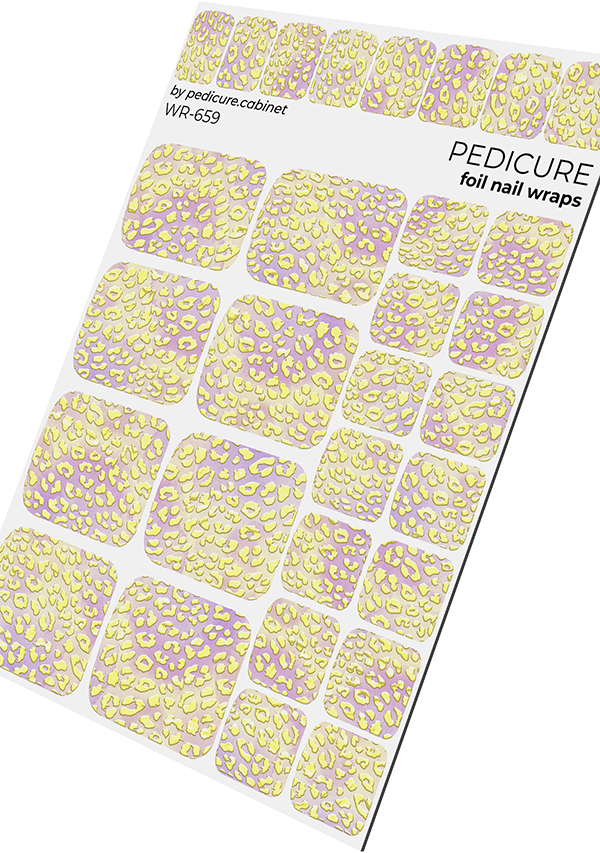 Pedicure Leo. Pink and Yellow. Gold Foil. Nail wraps WR-659