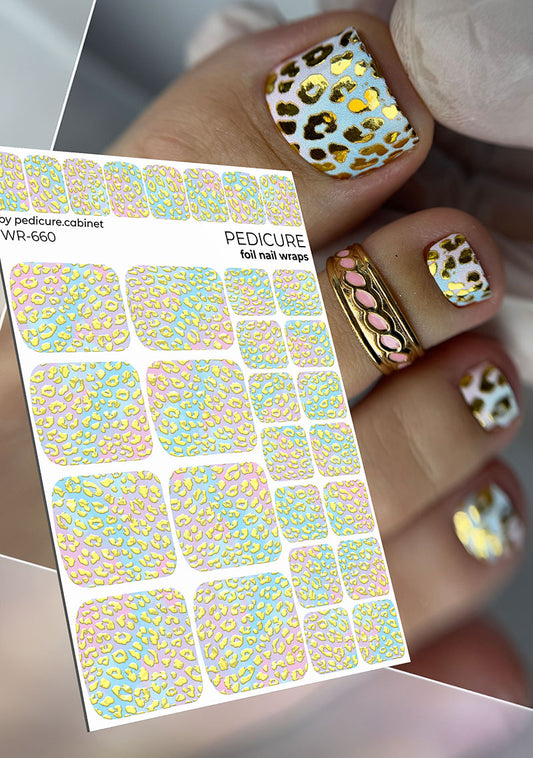 Pedicure Leo. Blue, Lilac. Gold Foil. Nail wraps WR-660