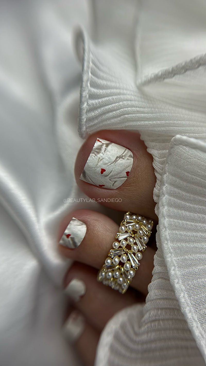 Pedicure Red Hearts. Textured Background. Nail wrap WR-680