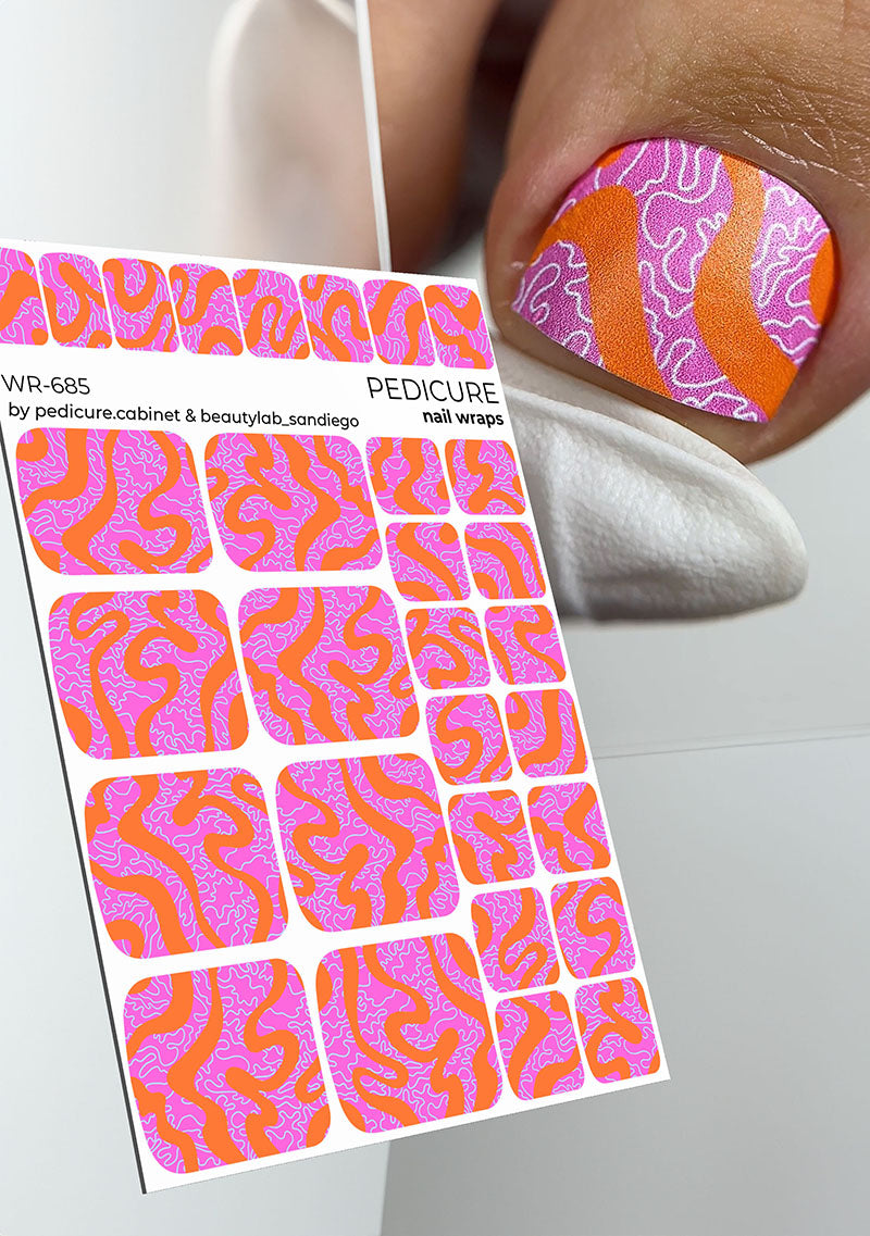 Pedicure Orange Waves. Nail wrap WR-685