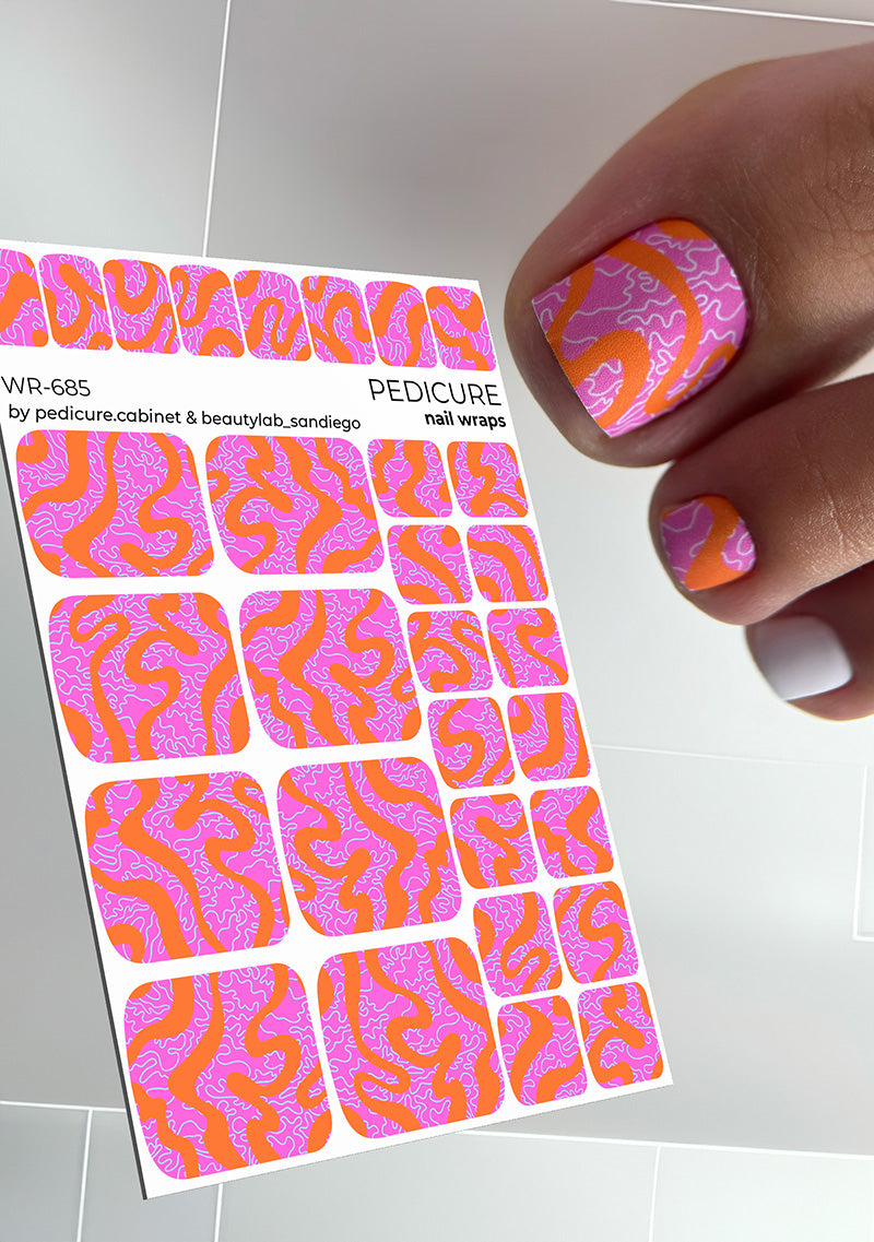 Pedicure Orange Waves. Nail wrap WR-685