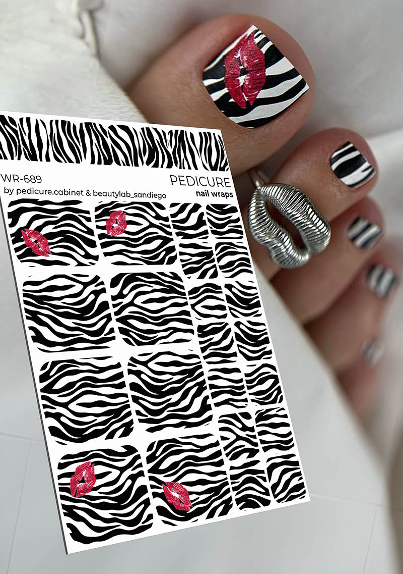 Pedicure Zebra with Lips. Nail wrap WR-689