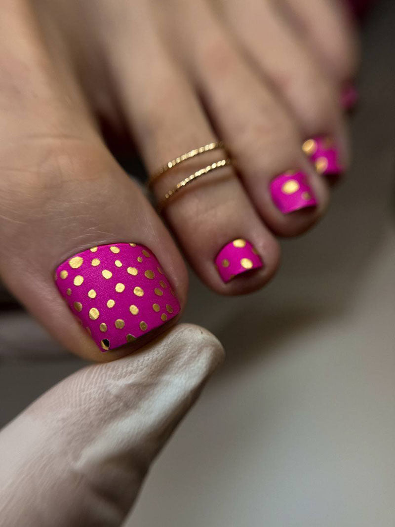 Pedicure Circles. Pink Background. Foil gold. Nail wrap WR-691