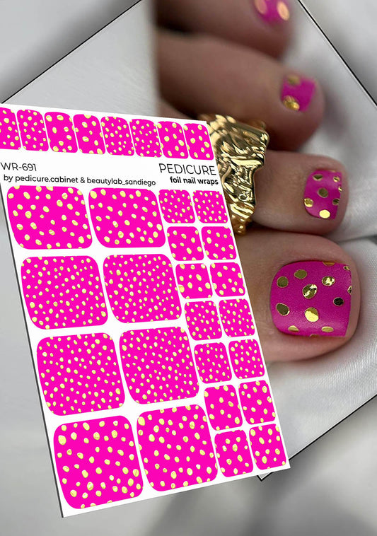 Pedicure Circles. Pink Background. Foil gold. Nail wrap WR-691