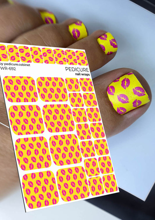 Pedicure Lips on Yellow Background. Nail wrap WR-692