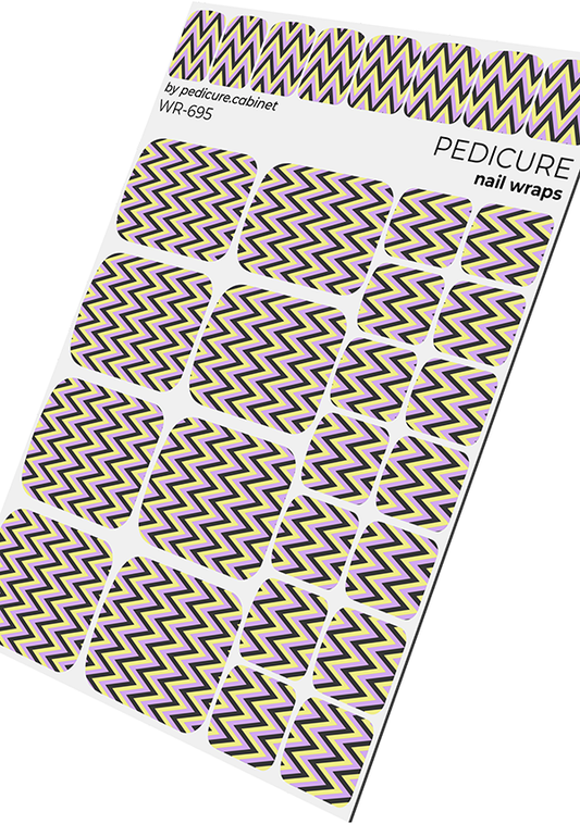 Pedicure Black and Yellow Zigzag. Nail wrap WR-695