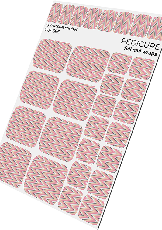 Pedicure Peach Zigzag. Silver Foil. Nail wrap WR-696