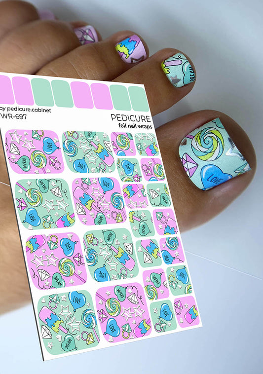 Pedicure Mix Ice Cream. Silver Foil. Nail wrap WR-697