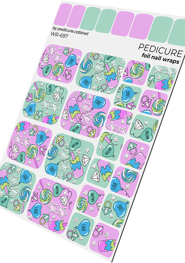 Pedicure Mix Ice Cream. Silver Foil. Nail wrap WR-697