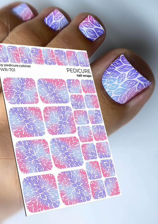 Pedicure Gradient Leaves. Light Background. Nail wrap WR-701