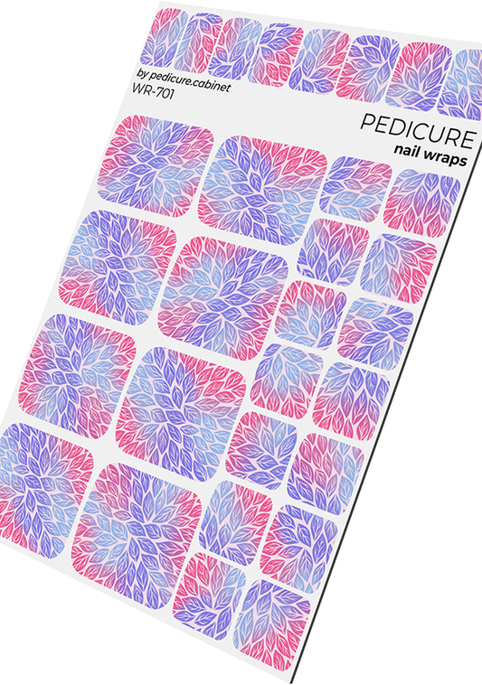 Pedicure Gradient Leaves. Light Background. Nail wrap WR-701