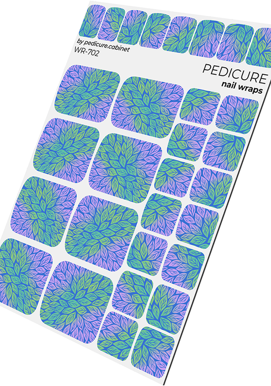 Pedicure Gradient Leaves. Blue Background. Nail wrap WR-702