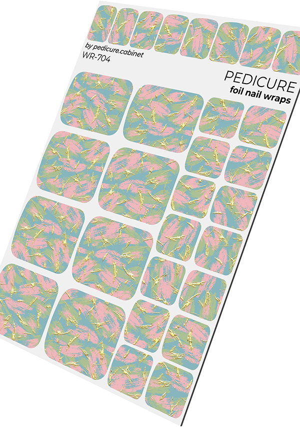 Pedicure Strokes: Pink, Blue, Green. Gold Foil. Nail wrap WR-704