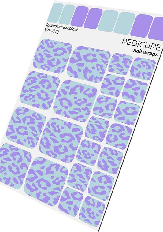 Pedicure Large Purple Leo. Blue Background. Nail wrap WR-712