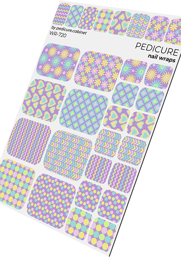 Pedicure Mix: Hearts, Circles, Flowers. Nail wrap WR-720