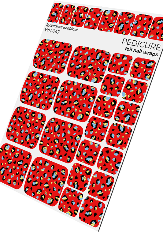 Pedicure Leo red. Foil gold. Nail wrap WR-747