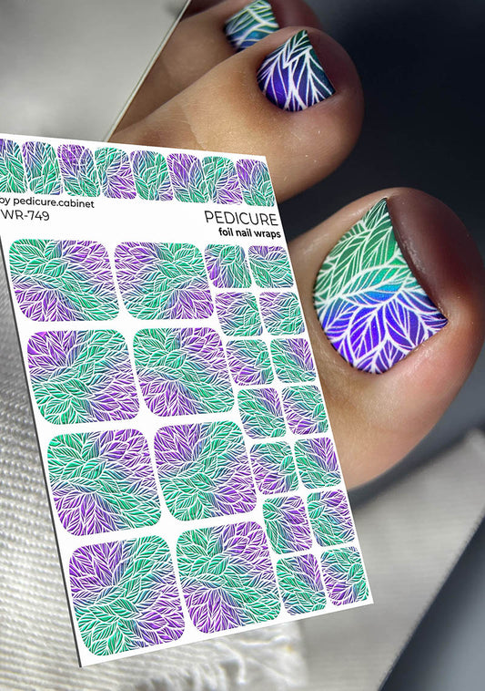 Pedicure Leaves gradient. Colored foil. Nail wrap WR-749