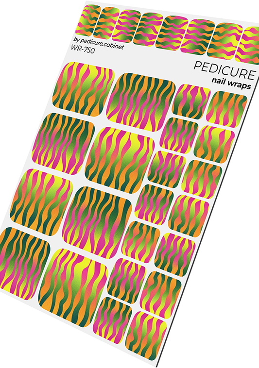 Pedicure Waves green, pink, yellow. Nail wrap WR-750