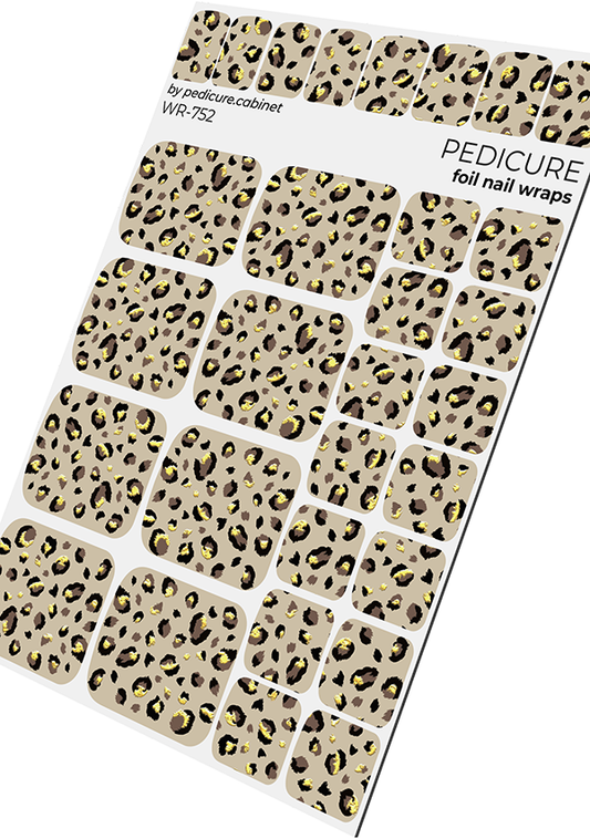 Pedicure Leo brown. Foil gold. Nail wrap WR-752