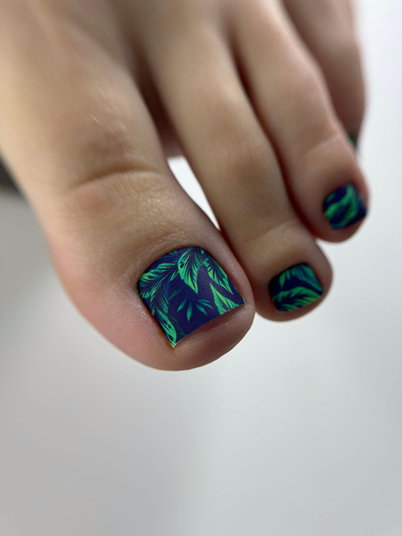 Pedicure Leaves on dark. Nail wrap WR-753