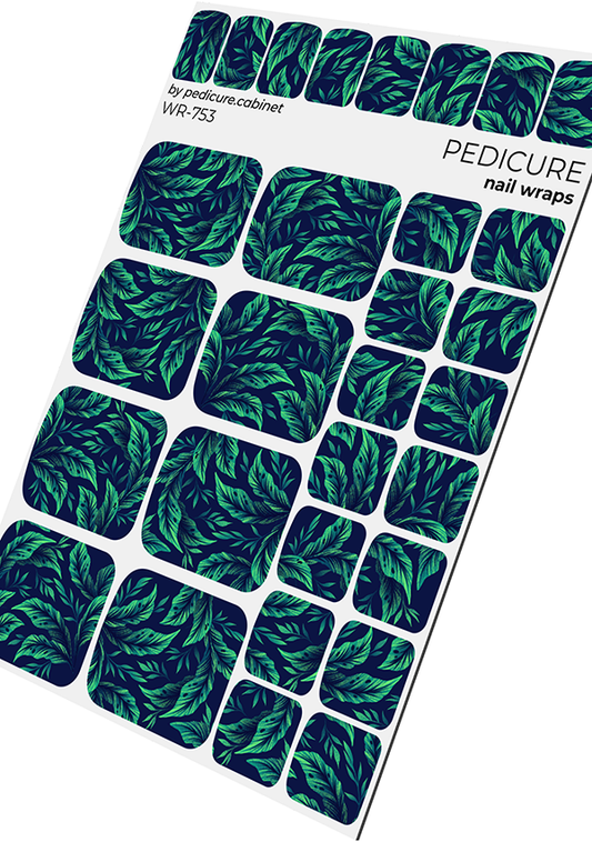 Pedicure Leaves on dark. Nail wrap WR-753