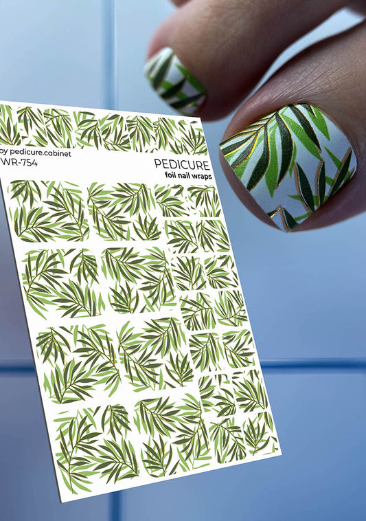 Pedicure Leaves. Foil gold. Nail wrap WR-754