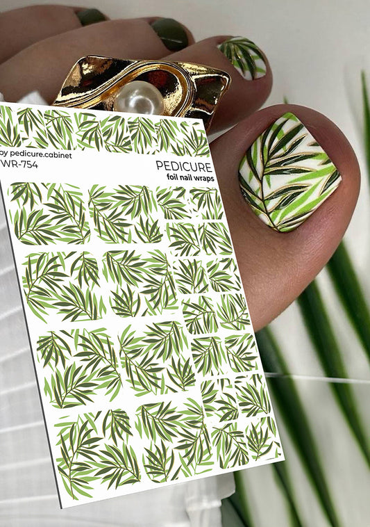 Pedicure Leaves. Foil gold. Nail wrap WR-754