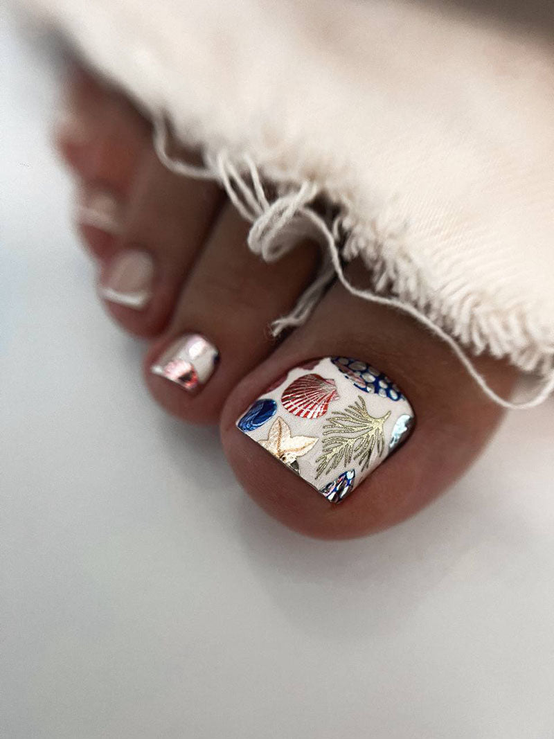Pedicure Marine. Colored foil. Nail wrap WR-761