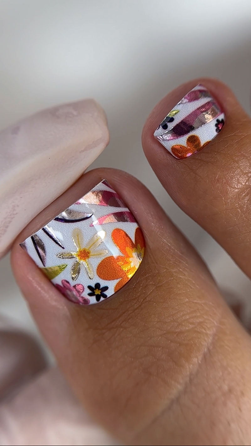 Pedicure Flowers and leaves. Colored foil. Nail wrap WR-764