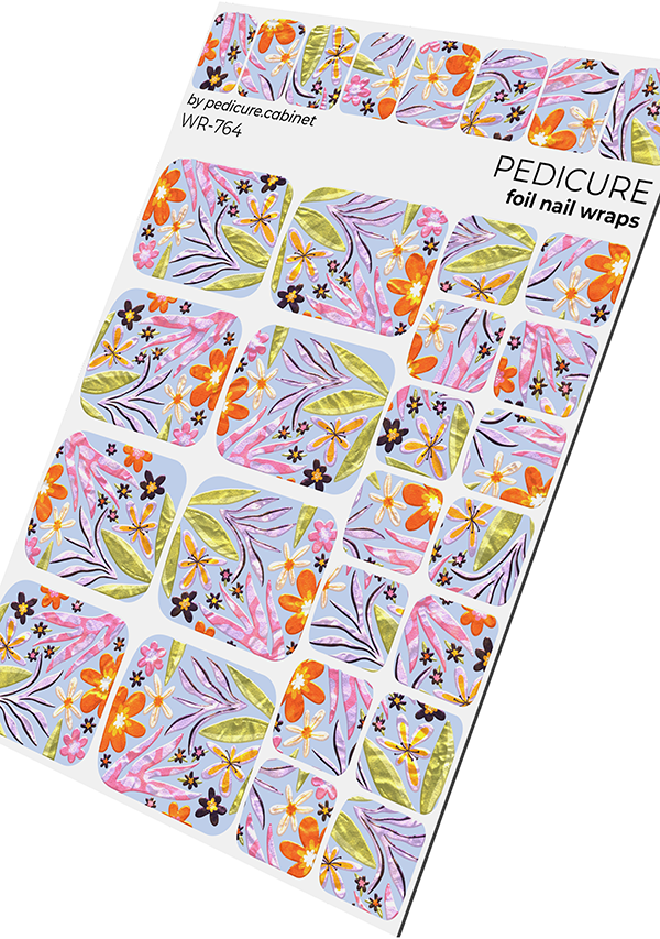 Pedicure Flowers and leaves. Colored foil. Nail wrap WR-764