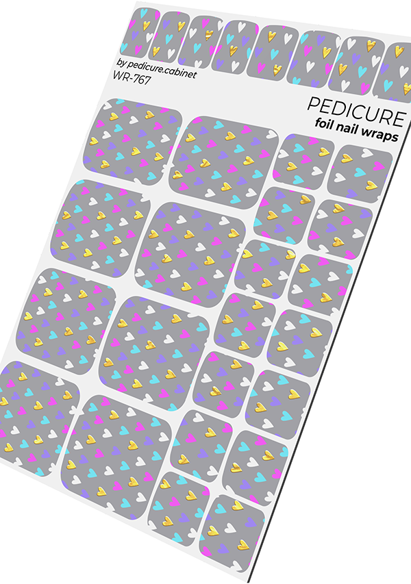 Pedicure Hearts gray background. Foil gold. Nail wrap WR-767