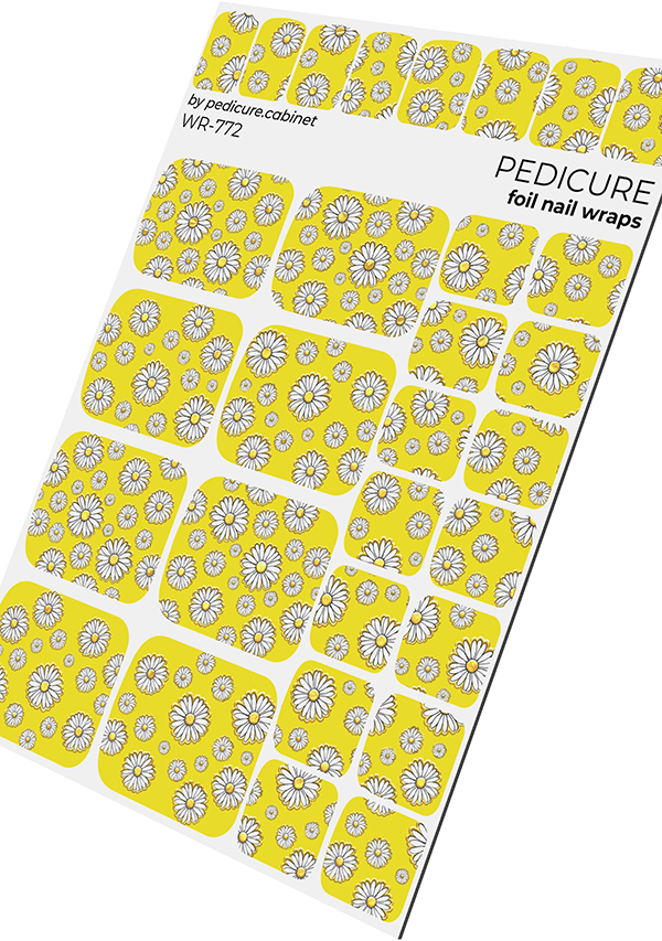 Pedicure Chamomile with outline. Foil gold. Nail wrap WR-772