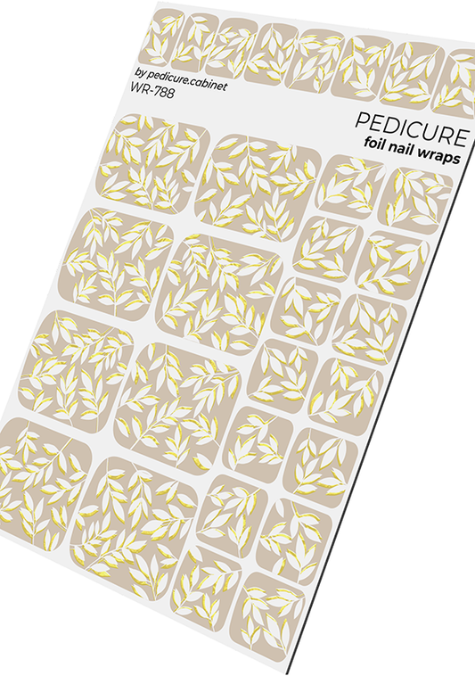 Pedicure White Branches Shadow. Gold Foil. Nail wrap WR-788