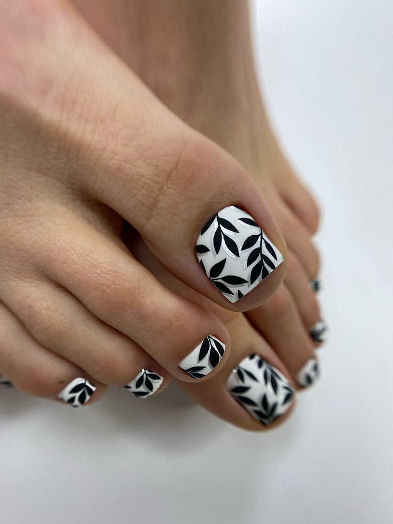 Pedicure Black Branches Shadow. Silver Foil. Nail wrap WR-789