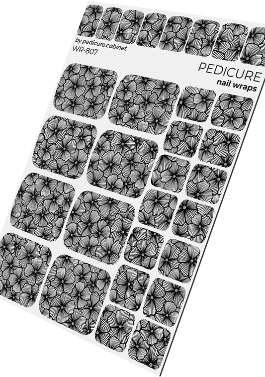 Pedicure Flowers. Black and white. Nail wrap WR-807