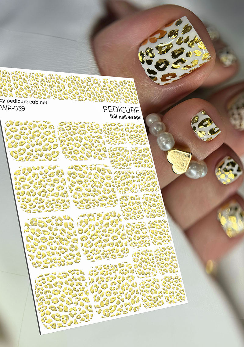 Pedicure Leo. White background. Foil gold. Nail wrap WR-839