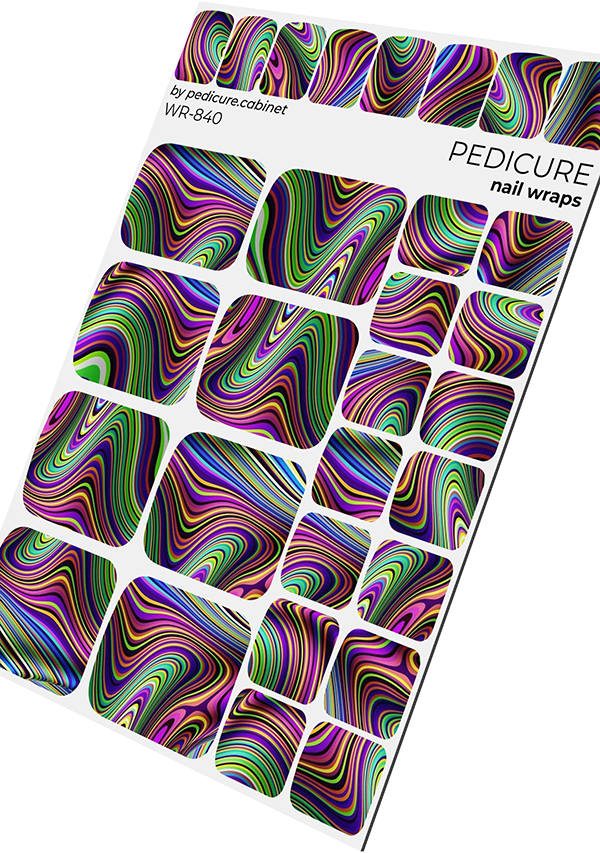 Pedicure Divorces with yellow and purple. Nail wrap WR-840