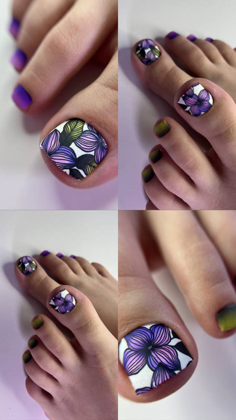 Pedicure Flowers. Purple large (baby gradient). Nail wrap WR-844