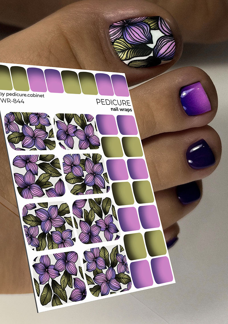 Pedicure Flowers. Purple large (baby gradient). Nail wrap WR-844