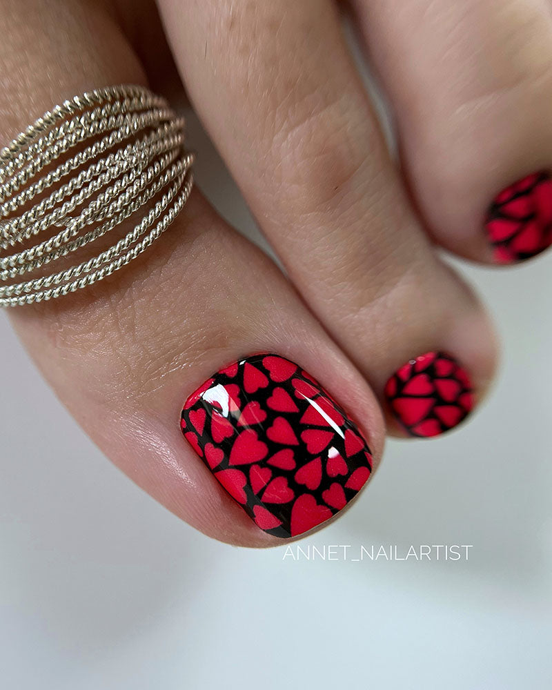 Pedicure Heart. Black background. Nail wrap WR-846