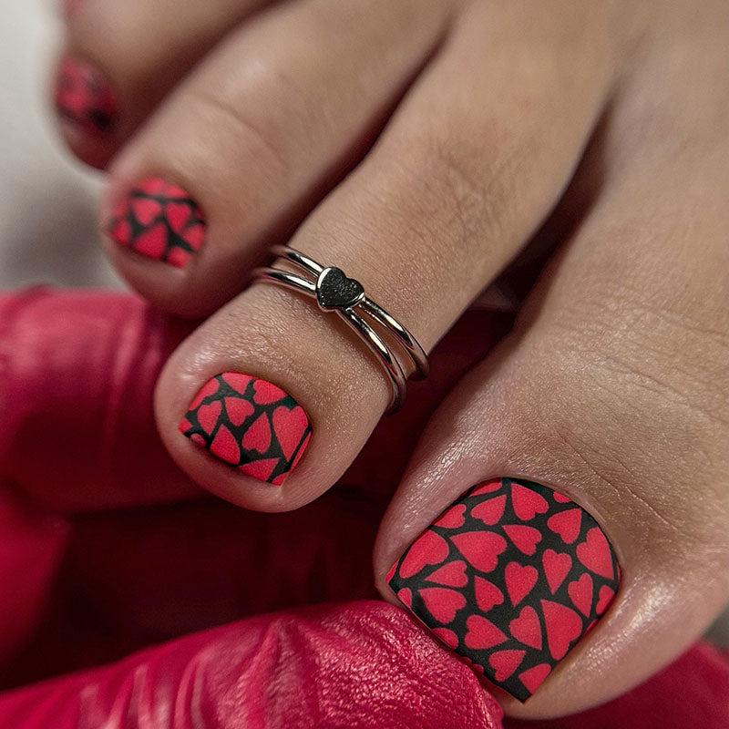 Pedicure Heart. Black background. Nail wrap WR-846