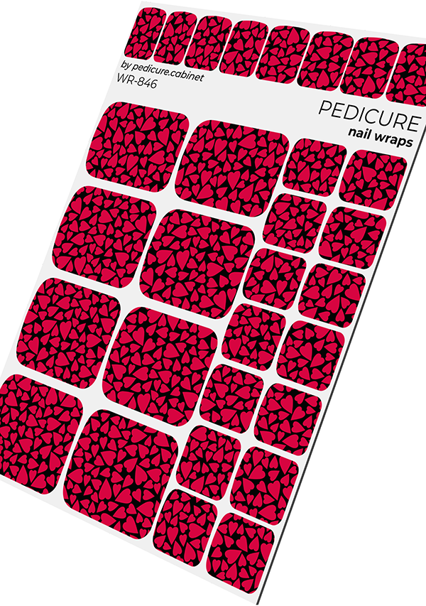 Pedicure Heart. Black background. Nail wrap WR-846