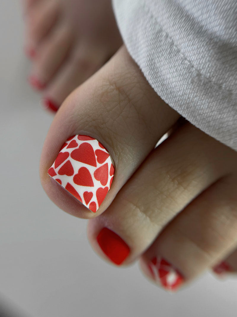 Pedicure of the Heart. White background. Large. Nail wrap WB-786