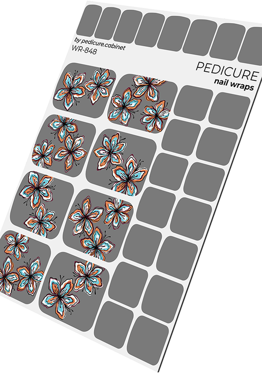 Pedicure Flowers. Gray background. Nail wrap WR-848