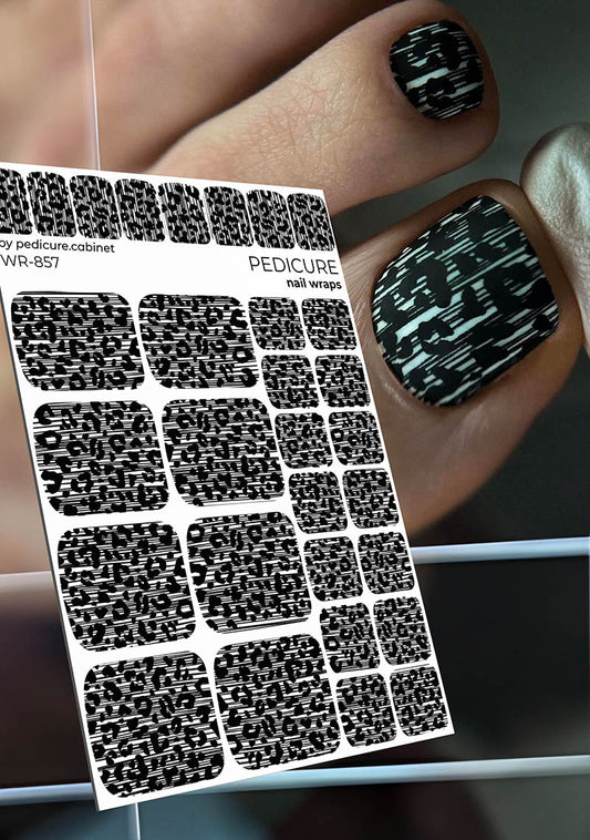 Pedicure Leo. Black stripes. Nail wrap WR-857