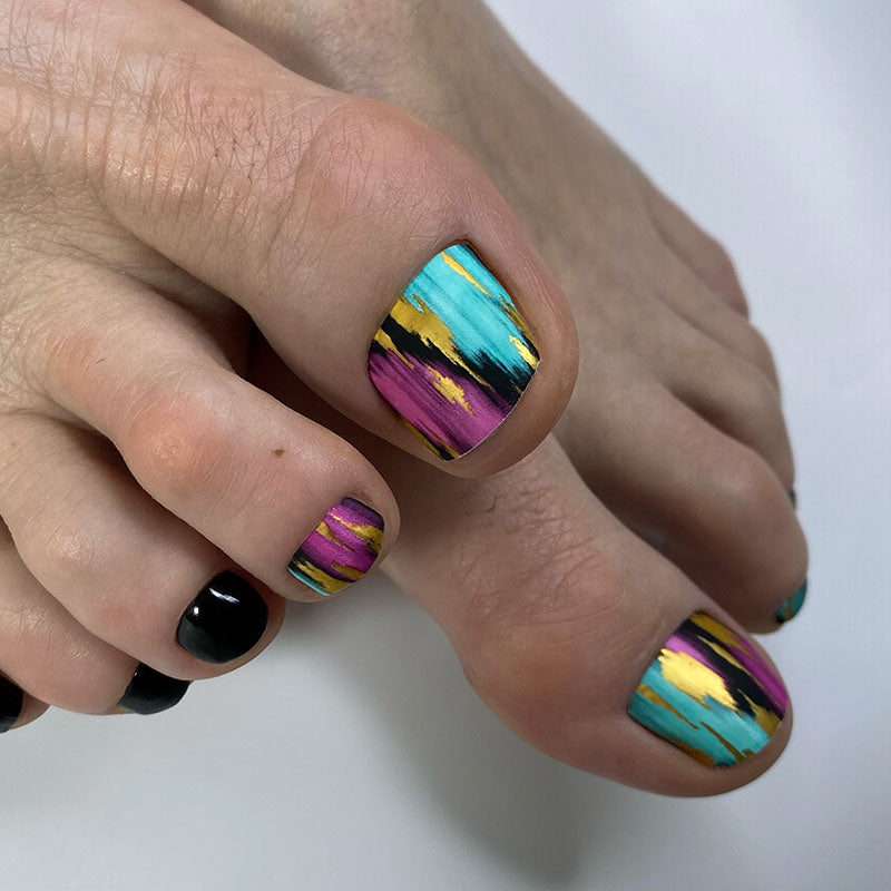 Pedicure Strokes. Graphite background. Foil gold. Nail wrap WR-858