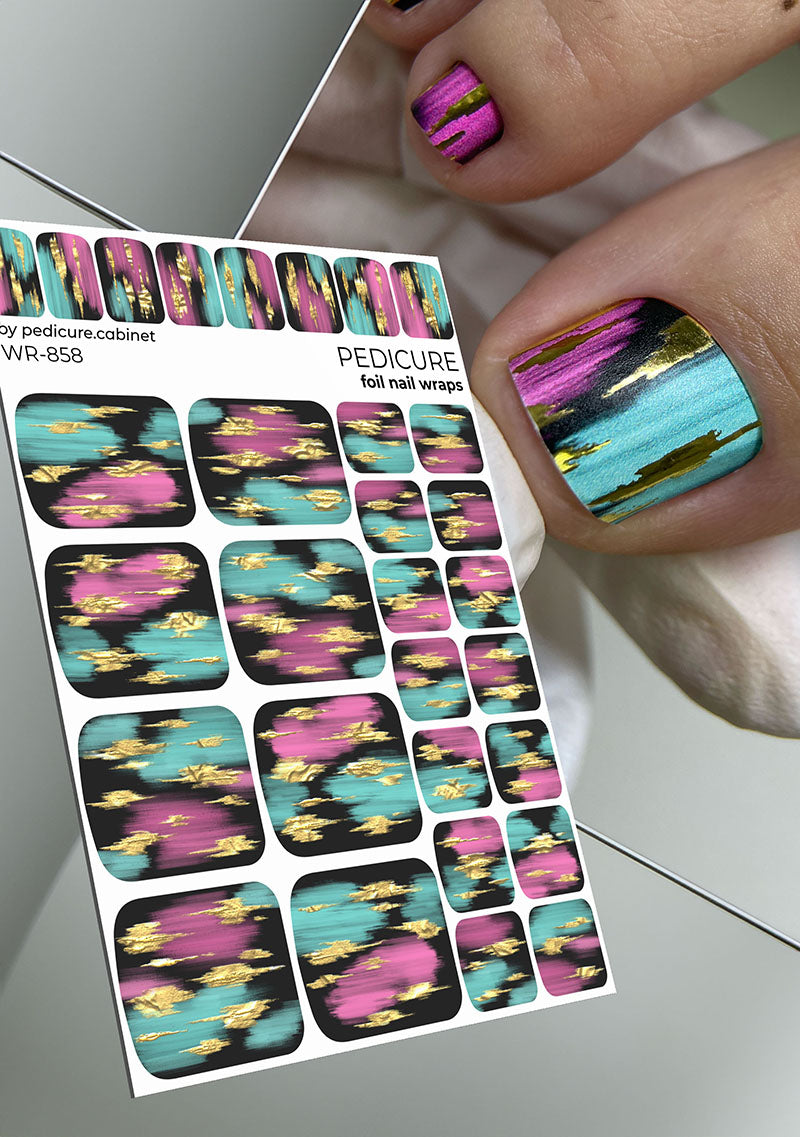 Pedicure Strokes. Graphite background. Foil gold. Nail wrap WR-858