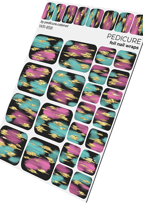 Pedicure Strokes. Graphite background. Foil gold. Nail wrap WR-858