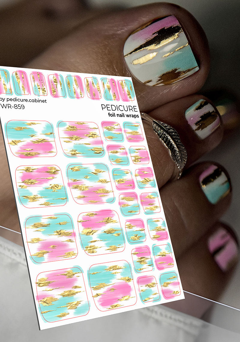 Pedicure Strokes. White background. Foil gold. Nail wrap WR-859