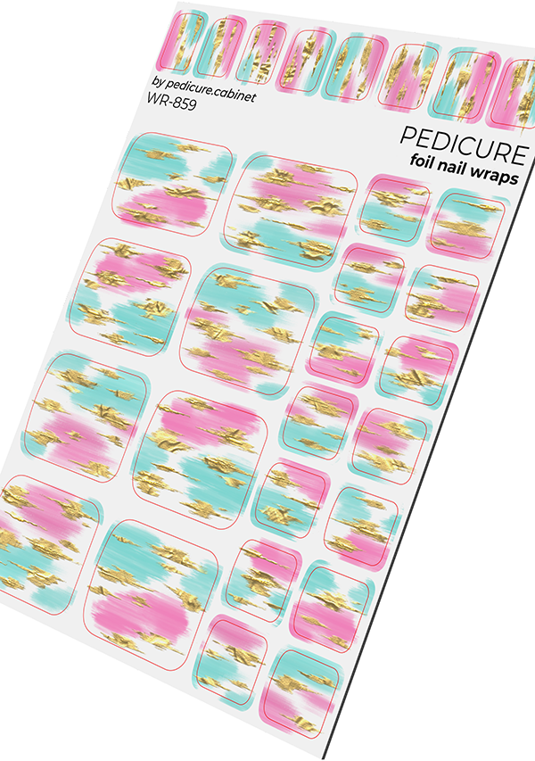 Pedicure Strokes. White background. Foil gold. Nail wrap WR-859